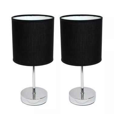Simple Designs Chrome Mini Basic Table Lamp with Fabric Shade 2 Pack Set