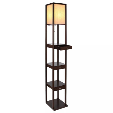 Maxwell Shelf & LED Floor Lamp with Lantern Shade with Drawers