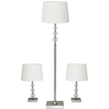 3-Pc. Metal and Crystal Lamp Set