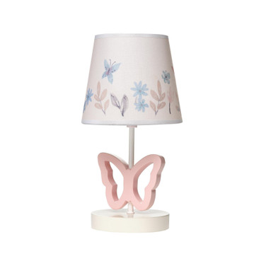 Baby Blooms Pink Butterfly Nursery Lamp with Floral Shade & Bulb