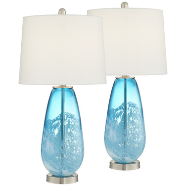 Blue and White North Glass Table Lamps - Set of 2