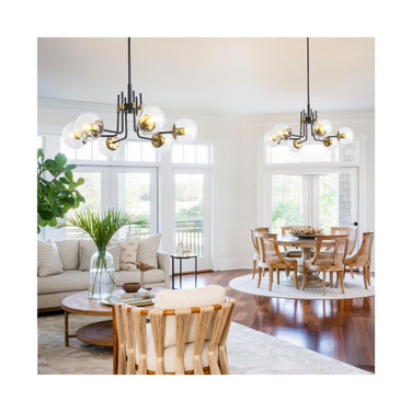 Modern American style chandelier-black gold iron-glass lampshade -6 bulbs