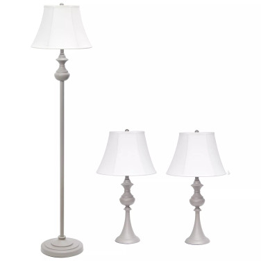 Elegant Designs Traditionally Crafted 3 Pack Lamp Set 2 Table Lamps, 1 Floor Lamp Shades