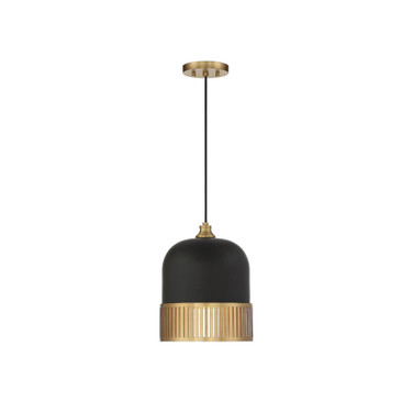 Eclipse 1-Light Pendant in Matte Black with Warm Brass Accents
