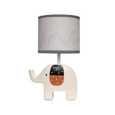 Patchwork Jungle Modern Cream Elephant Lamp With Gray Shade & Bulb