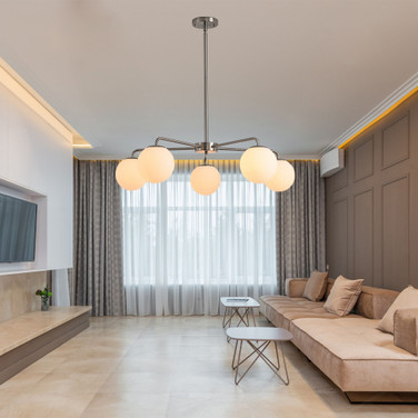 Modern American living room simple golden chandelier glass lamp shade 5 bulbs