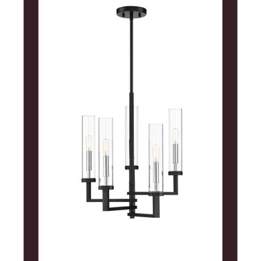 Folsom 5-Light Adjustable Chandelier in Matte Black with Polished Chrome Accents
