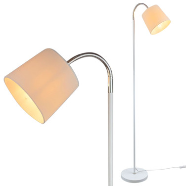 Adjustable Floor Lamp With Chrome Adjustable Gooseneck Head Lamp And Fabric Drum Lamp Shade