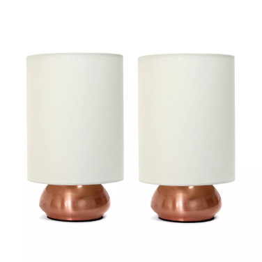 Simple Designs Gemini 2 Pack Mini Touch Table Lamp Set with Fabric Shades