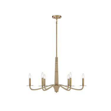 Cannon 6-Light Chandelier in Warm Brass and Rope