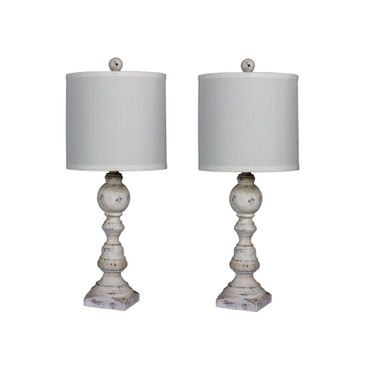 Distressed Balustrade Resin Table Lamps, Set of 2