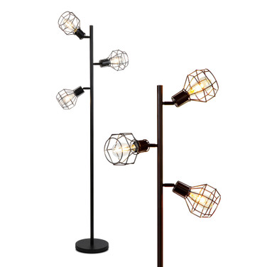 Robin LED Industrial Tree Floor Lamp with Metal Cage Shades