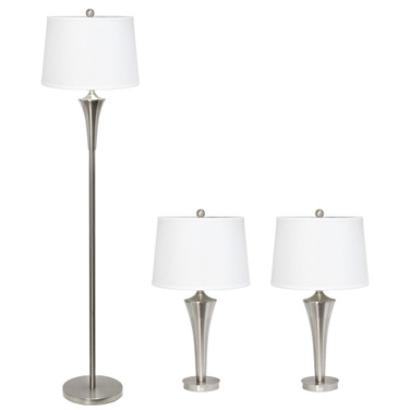 Elegant Designs Tapered 3 Pack Lamp Set 2 Table Lamps, 1 Floor Lamp with White Shades
