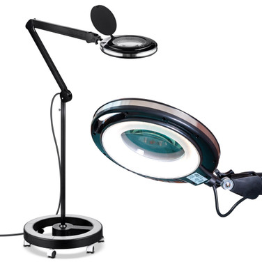 Lightview Pro LED Rolling Base Magnifier Floor Lamp (2.25x) 5 Diopter, Color Temperature Changing
