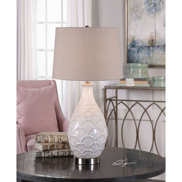 Camellia Glossed White Table Lamp