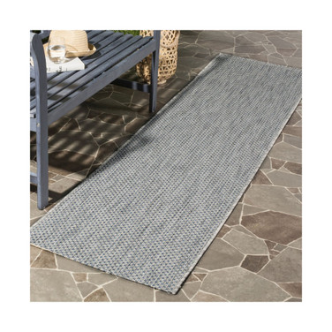 Courtyard Grey and Navy 2'3" x 12' Runner Outdoor Area Rug