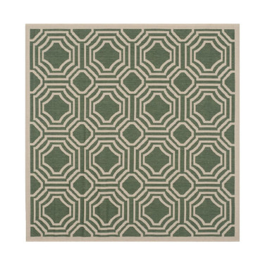 Courtyard Dark Green and Beige 5'3" x 5'3" Square Outdoor Area Rug