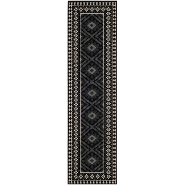 Veranda Black and Creme 2'3" x 8' Runner Outdoor Area Rug