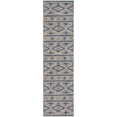 Courtyard Grey and Navy 2'3" x 6'7" Sisal Weave Runner Outdoor Area Rug