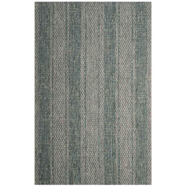 Courtyard Light Gray and Teal 5'3" x 7'7" Sisal Weave Outdoor Area Rug