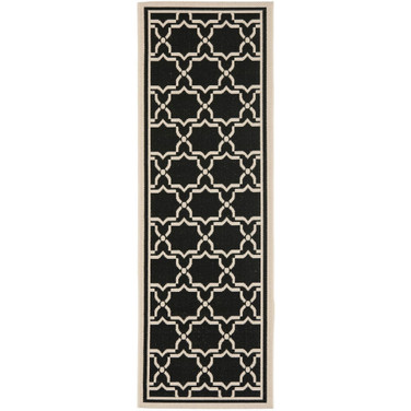 Courtyard Black and Beige 2'3" x 10' Runner Outdoor Area Rug