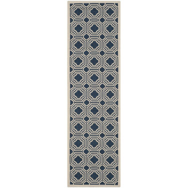Courtyard Navy and Beige 2'3" x 8' Runner Outdoor Area Rug