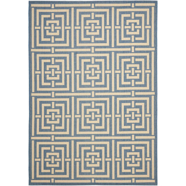 Courtyard Blue and Bone 5'3" x 7'7" Outdoor Area Rug