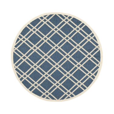 Courtyard Navy and Beige 4' x 4' Sisal Weave Round Outdoor Area Rug