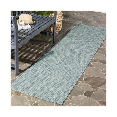 Courtyard Aqua and Grey 2'3" x 8' Runner Outdoor Area Rug