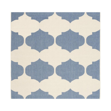 Courtyard Beige and Blue 5'3" x 5'3" Square Outdoor Area Rug