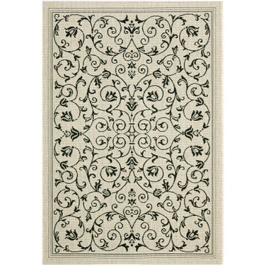 Courtyard Sand and Black 9' x 12' Outdoor Area Rug