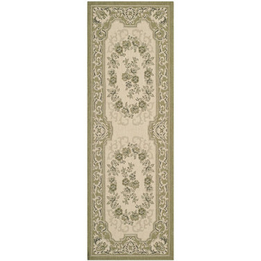 Courtyard Cream and Green 2'3" x 6'7" Sisal Weave Runner Outdoor Area Rug