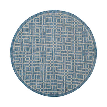 Courtyard Navy and Gray 6'7" x 6'7" Round Outdoor Area Rug