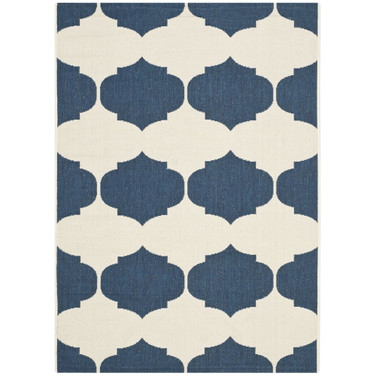 Courtyard Beige and Navy 4' x 5'7" Outdoor Area Rug