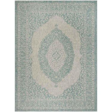 Courtyard Light Gray and Aqua 9' x 12' Sisal Weave Outdoor Area Rug
