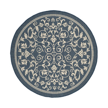 Courtyard Navy and Beige 6'7" x 6'7" Sisal Weave Round Outdoor Area Rug