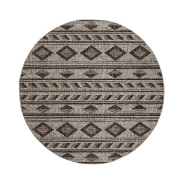 Courtyard Gray and Black 6'7" x 6'7" Round Outdoor Area Rug