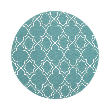 Alfresco ALF-9653 Teal 8'9" Round Area Rug, Indoor/Outdoor