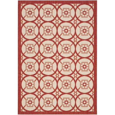 Courtyard Beige and Red 5'3" x 7'7" Sisal Weave Outdoor Area Rug