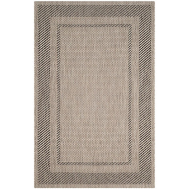 Courtyard Beige and Black 6'7" x 6'7" Square Outdoor Area Rug