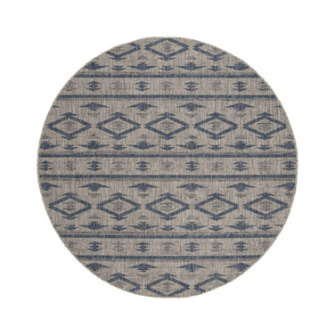 Courtyard Gray and Navy 6'7" x 6'7" Round Outdoor Area Rug