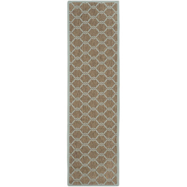 Courtyard Brown and Aqua 2'3" x 12' Sisal Weave Runner Outdoor Area Rug