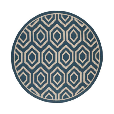 Courtyard Navy and Beige 7'10" x 7'10" Sisal Weave Round Outdoor Area Rug