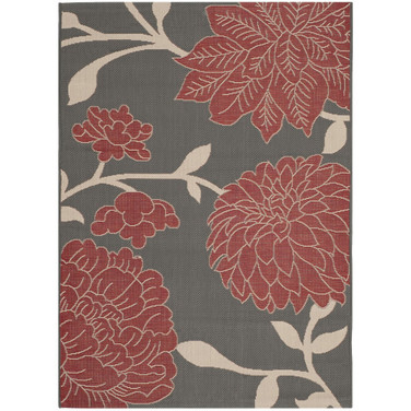 Courtyard Anthracite and Red 5'3" x 7'7" Sisal Weave Outdoor Area Rug