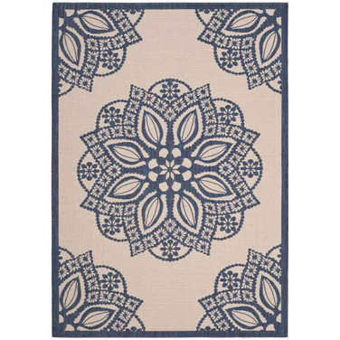 Courtyard Beige and Navy 2'4" x 12' Sisal Weave Runner Outdoor Area Rug
