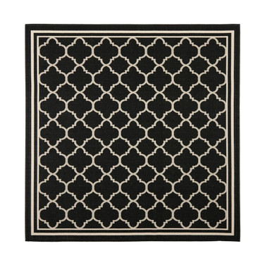 Courtyard Black and Beige 5'3" x 5'3" Square Outdoor Area Rug