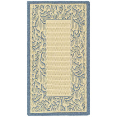 Courtyard Natural and Blue 6'7" x 6'7" Round Outdoor Area Rug