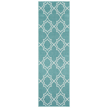 Alfresco ALF-9653 Teal 2'3" x 7'9" Runner Area Rug, Indoor/Outdoor