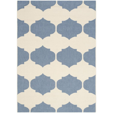 Courtyard Beige and Blue 6'7" x 9'6" Outdoor Area Rug