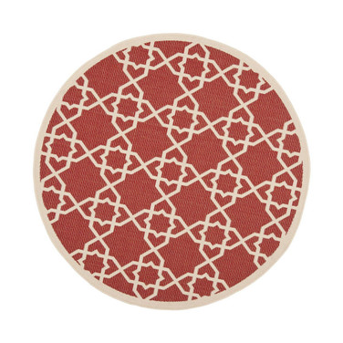 Courtyard Red and Beige 6'7" x 6'7" Round Outdoor Area Rug